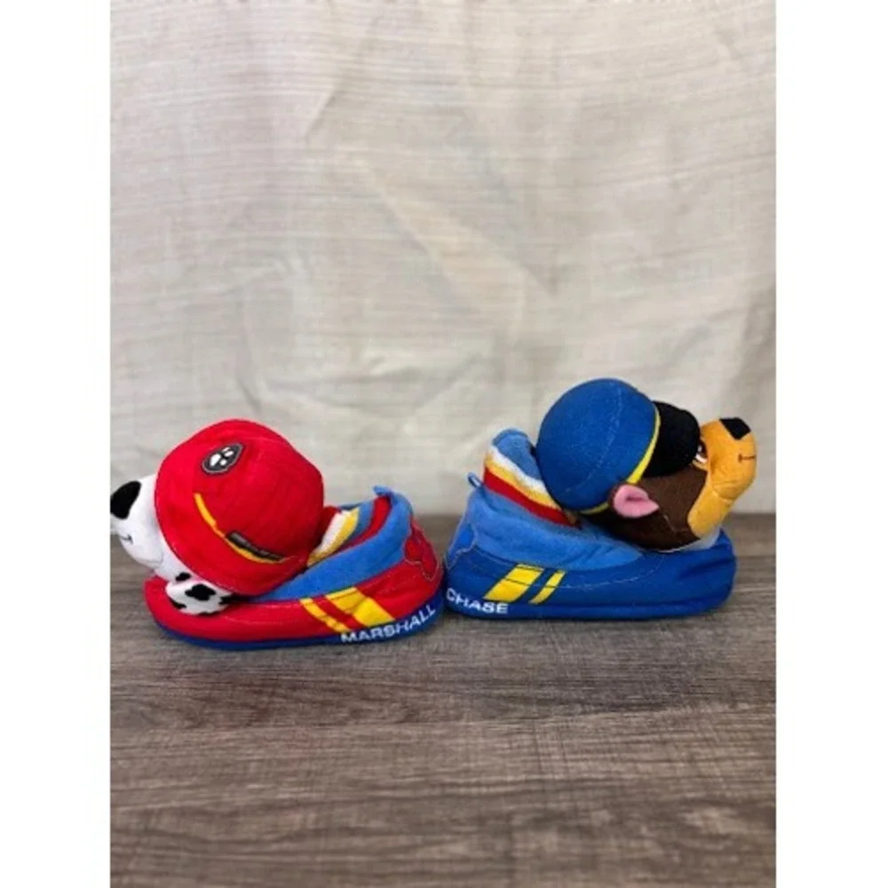 Paw Patrol Chase and Marshall Toddler Plush Slippers Blue Red Size 7-8